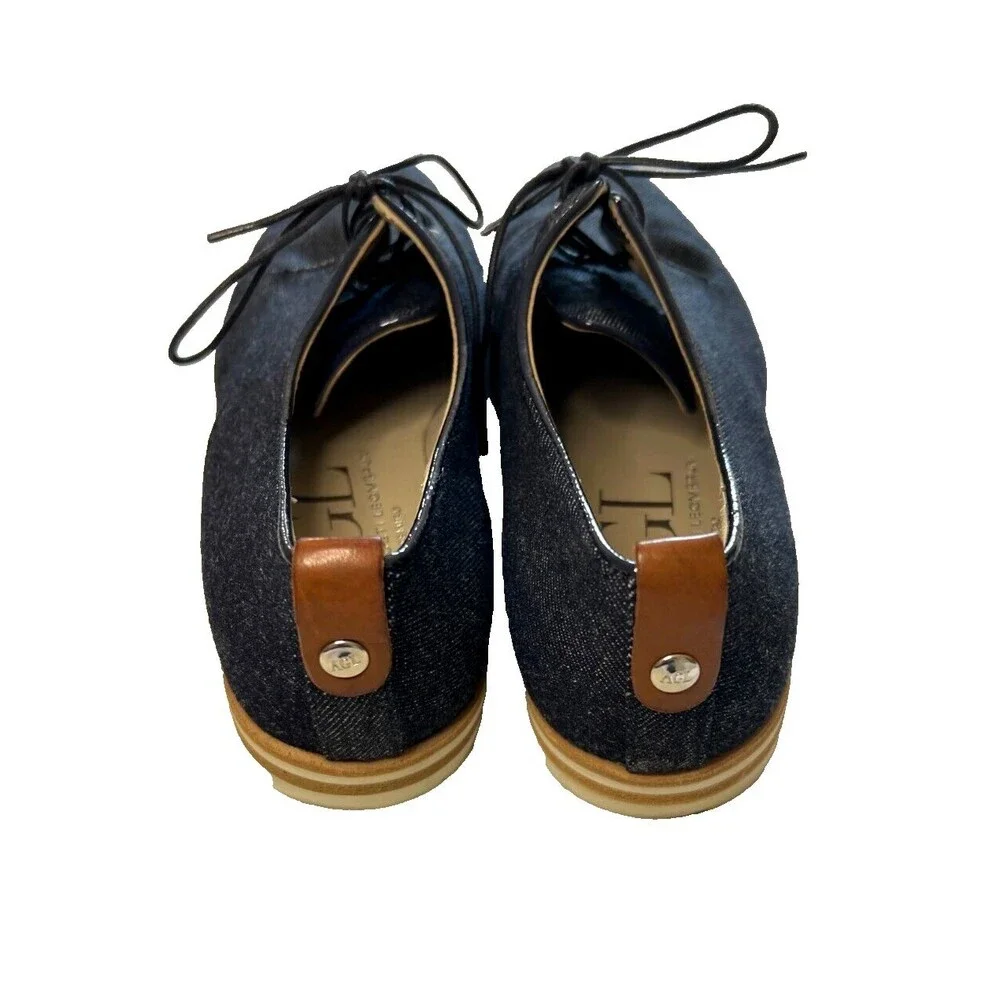 AGL Womens Denim Blue Print Leather Lace Up Oxfords Casual Shoes Size 38.5 Italy